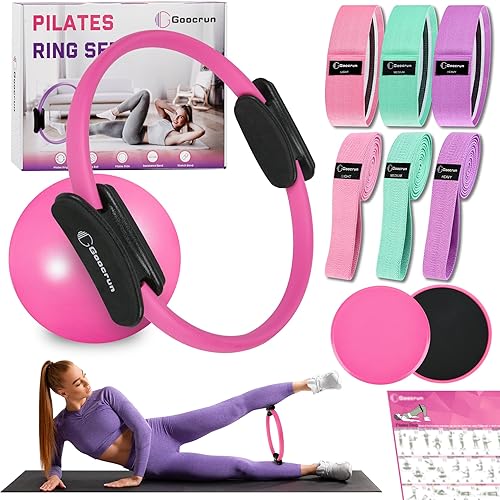 Miniatura 10 de Pilates Ring Set with Resistance Bands Set, Pilates Ball, Sliding Disks – Workout Equipment Home Gym Includes Complete Fitness Poster