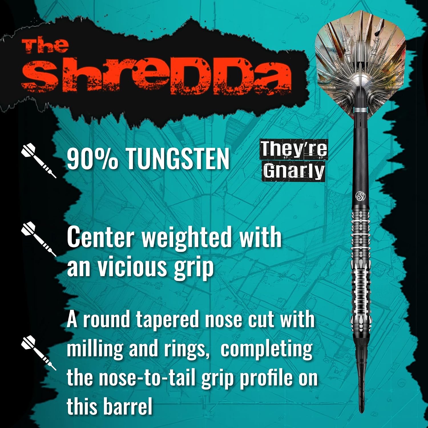 Shot! - Gnarly Shredda 90% Tungsten Soft Tip Darts Set Center Weighted for Electronic Dartboard 20gm, Professional Soft Tip Darts Set for Electronic Dartboard Made in New Zealand