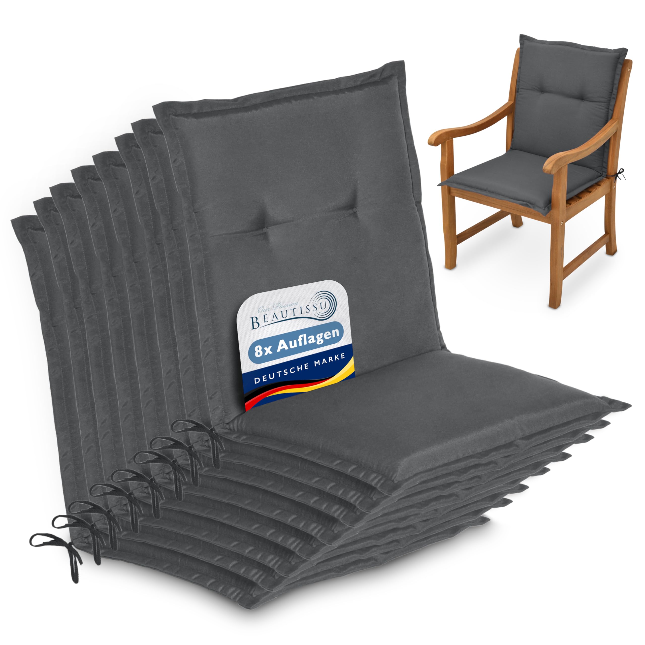 Beautissu Coussins de Jardin de Chaise épais Confortable Set de 8 Dossier