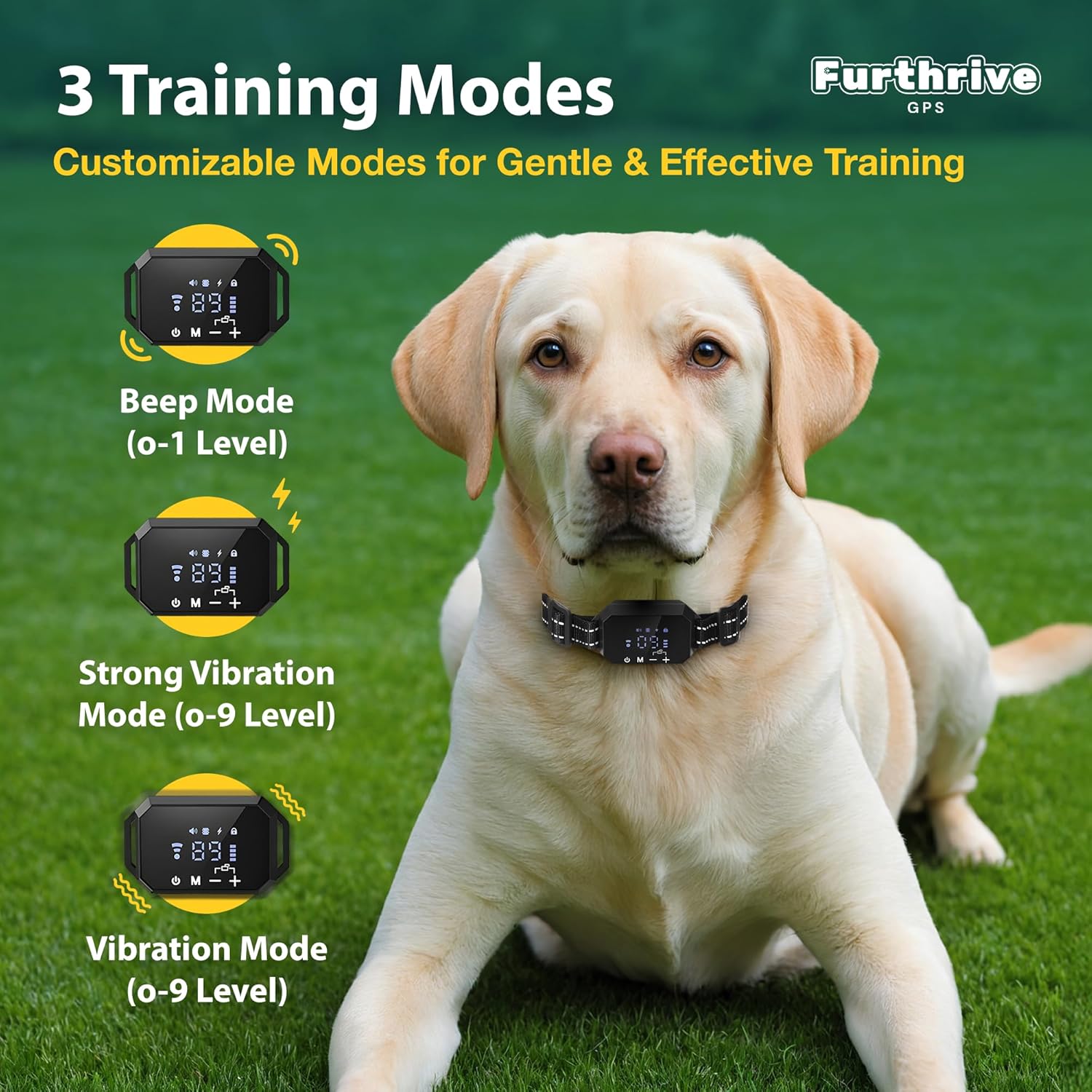 Furthrive GPS Dog Collar, Wireless Dog Fence 100–3280 ft Circular Boundary, Waterproof GPS Dog Collar System Outdoor with Beep, Vibration & Adjustable Training