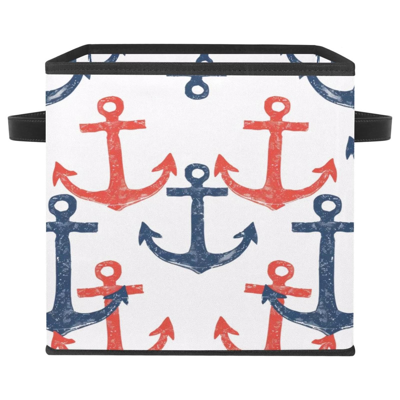 Boîte de rangement en tissu Oxford 27,9 cm motif ancre chic