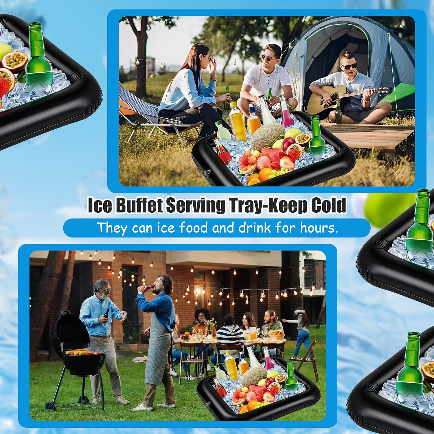 Inflatable Serving Bar, Ice Buffet Salad Serving Trays Food Drink Holder Cooler Containers Indoor Outdoor BBQ Picnic Pool Party Supplies (Black, 23.6 inches)