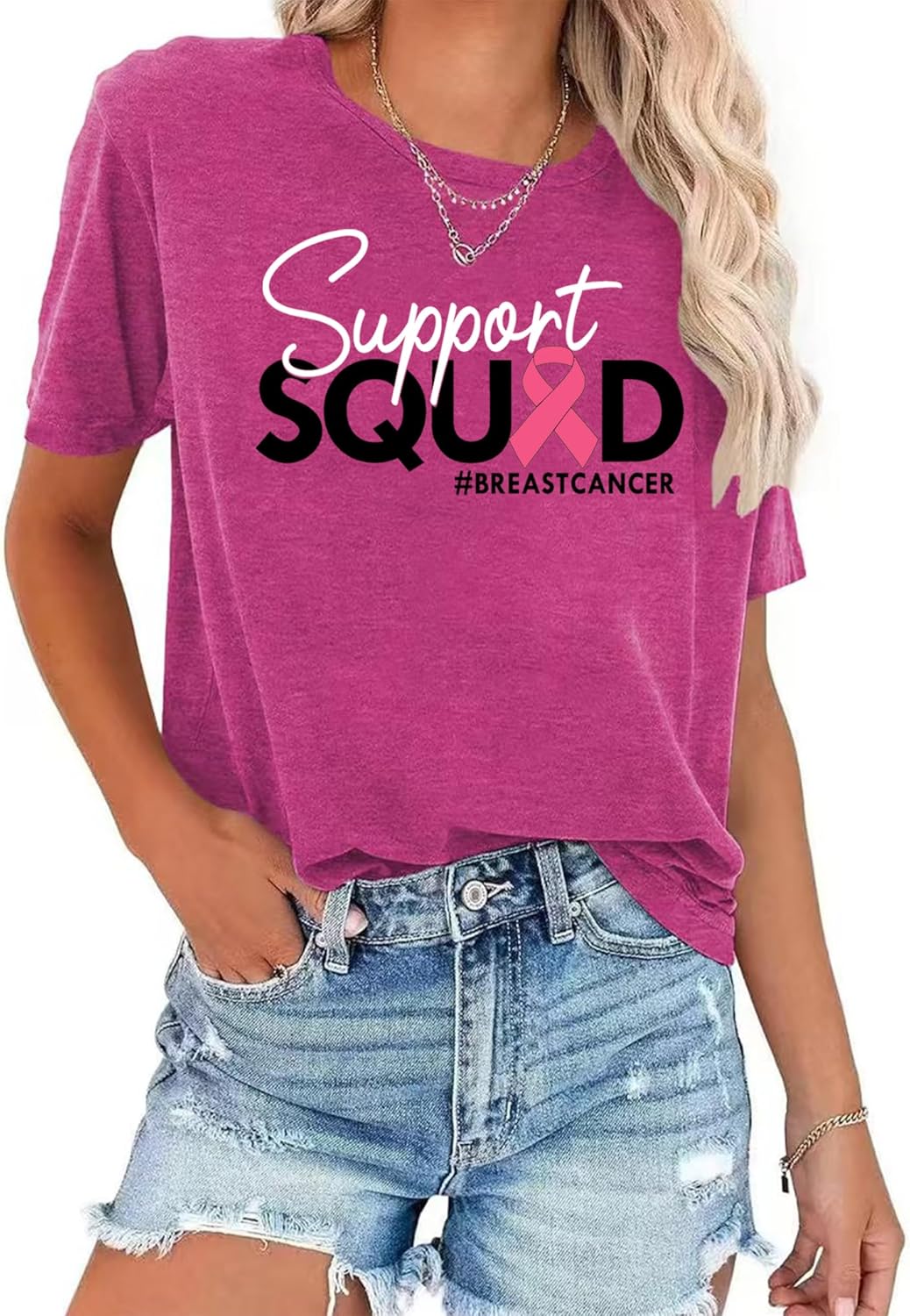 Breast Cancer Awareness Shirt for Women Cancer Support Tshirt Pink Ribbon Graphic Tee Tops - Image 2