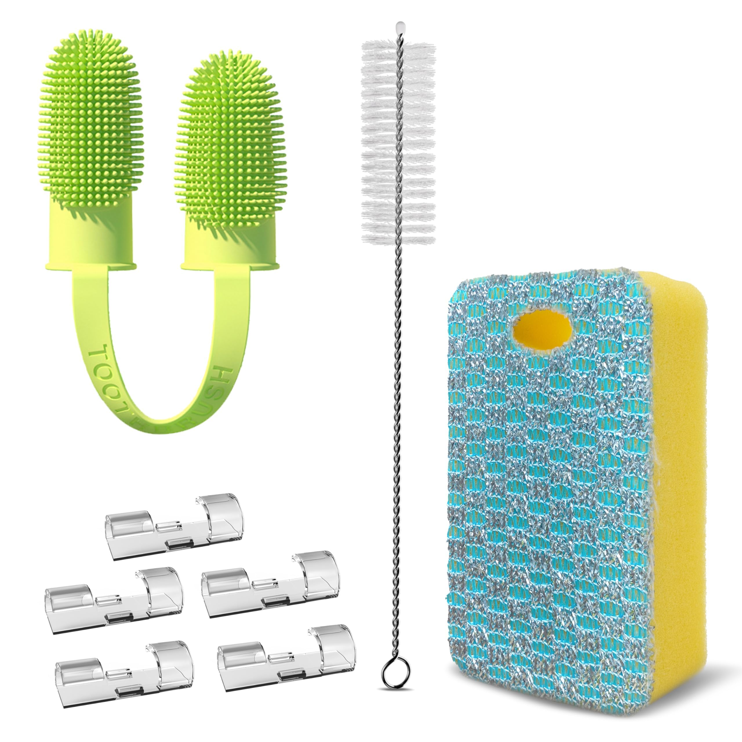 TOMXCUTE Cleaning Set for Cat Water Fountain, Cat Fountain Brush with Cleaning Sponge, Pet Toothbrush and Cable Clamp, 4 Pack Pet Water Fountain