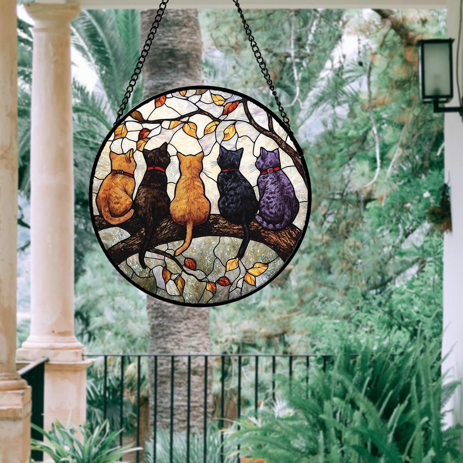 Stained Glass Window Hanging - 5 Cats on a Branch Suncatcher for Window Doors Home Decoration and Christmas, Mother's Day Father's Day Birthday Gifts for Women, Men, and Mom 7.8x7.8 in - Image 7