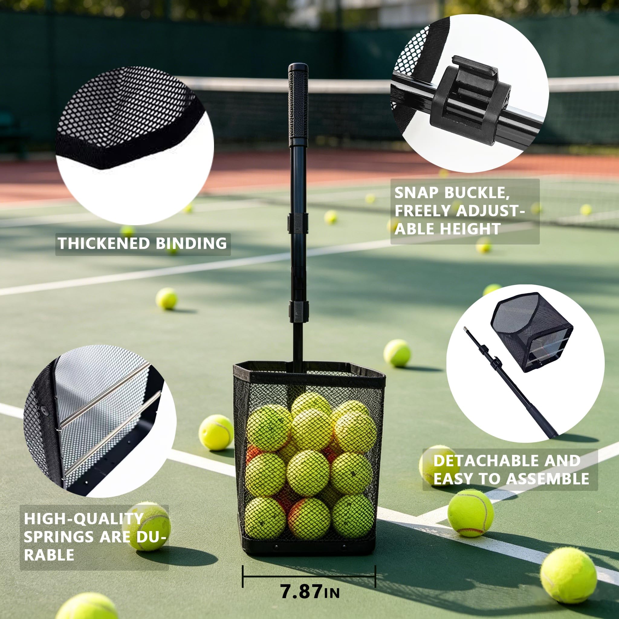 Tramoggia per palline da tennis, contiene oltre 40 palline da pickleball o 50+ palline da tennis, telaio in acciaio leggero e resistente, portatile e regolabile (esclusa la palla)