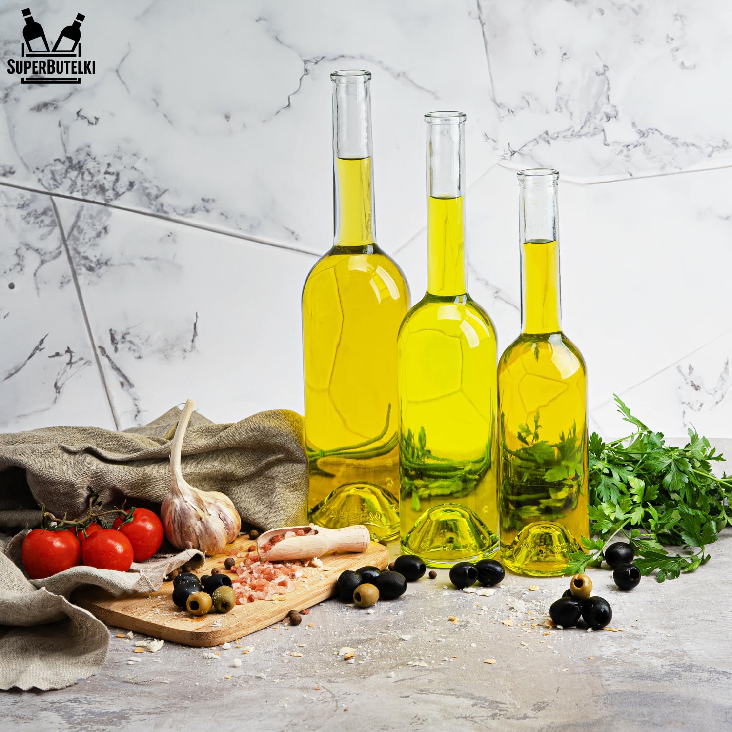 FENICE - Botella de aceite de oliva vacía de vidrio para aceite de oliva, vino o licor, 700 ml, botella de aceite de oliva vacía con tapón - Botella decorativa de cristal