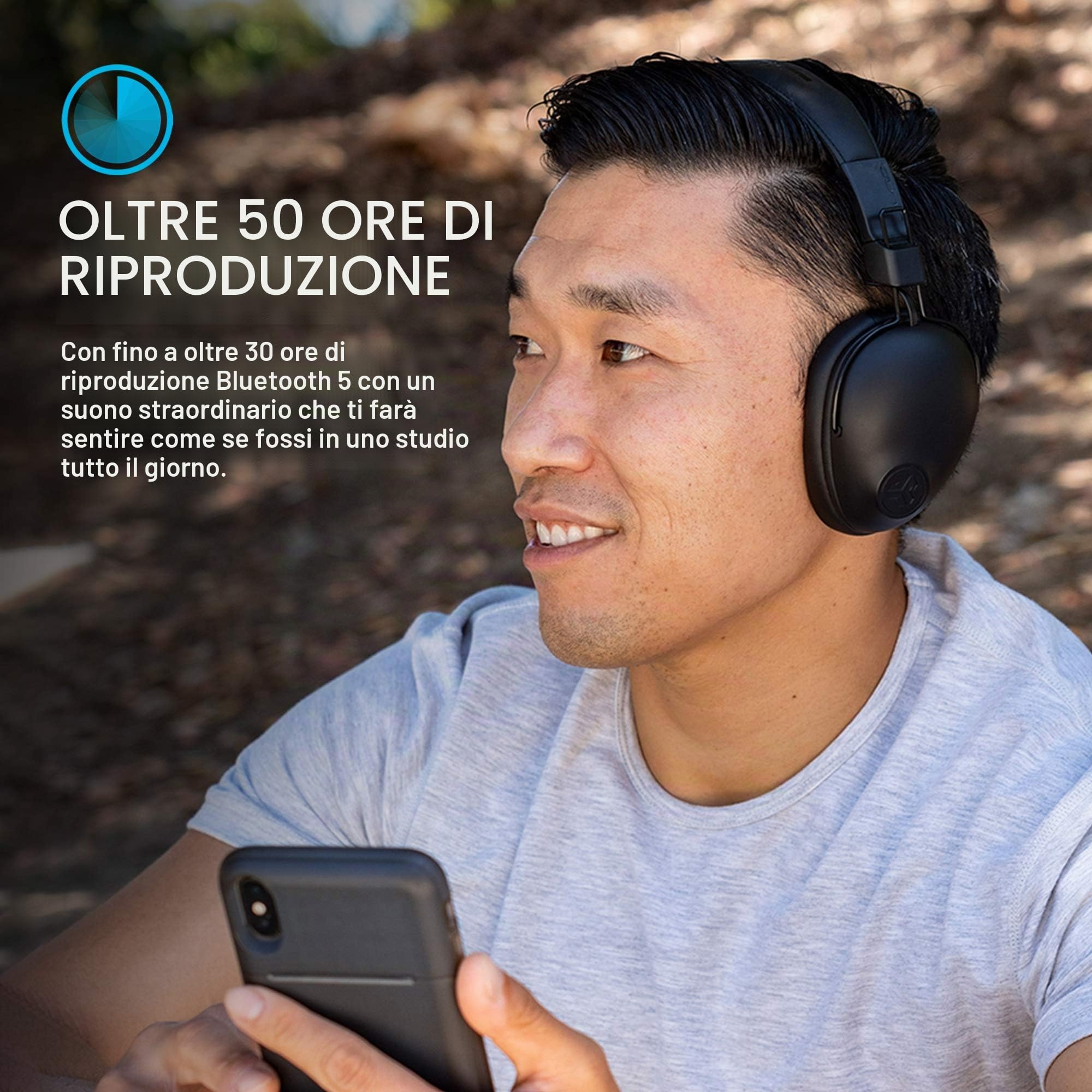JLab Studio Pro Cuffie Bluetooth Wireless - Over-Ear 50 Ore, Nero | Oltre 50 Ore di Riproduzione Bluetooth 5, Suono EQ3, Ecopelle Ultra Morbida, Padiglioni Cloud Foam, Controlli