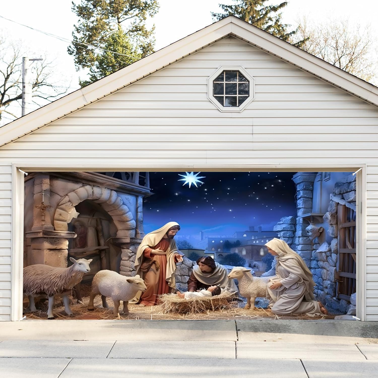 Christmas Garage Door Decorations - Large Hanging Backdrop Door Cover Wall Hanging for Garage & Indoor/Outdoor Decor - 10x8ft