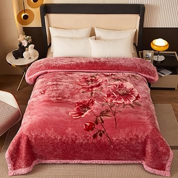 Korean Mink Blanket King Size, Pink, Floral, 78x90 inches, Warm, Winter, Polyester/Fleece blend, 1 Count