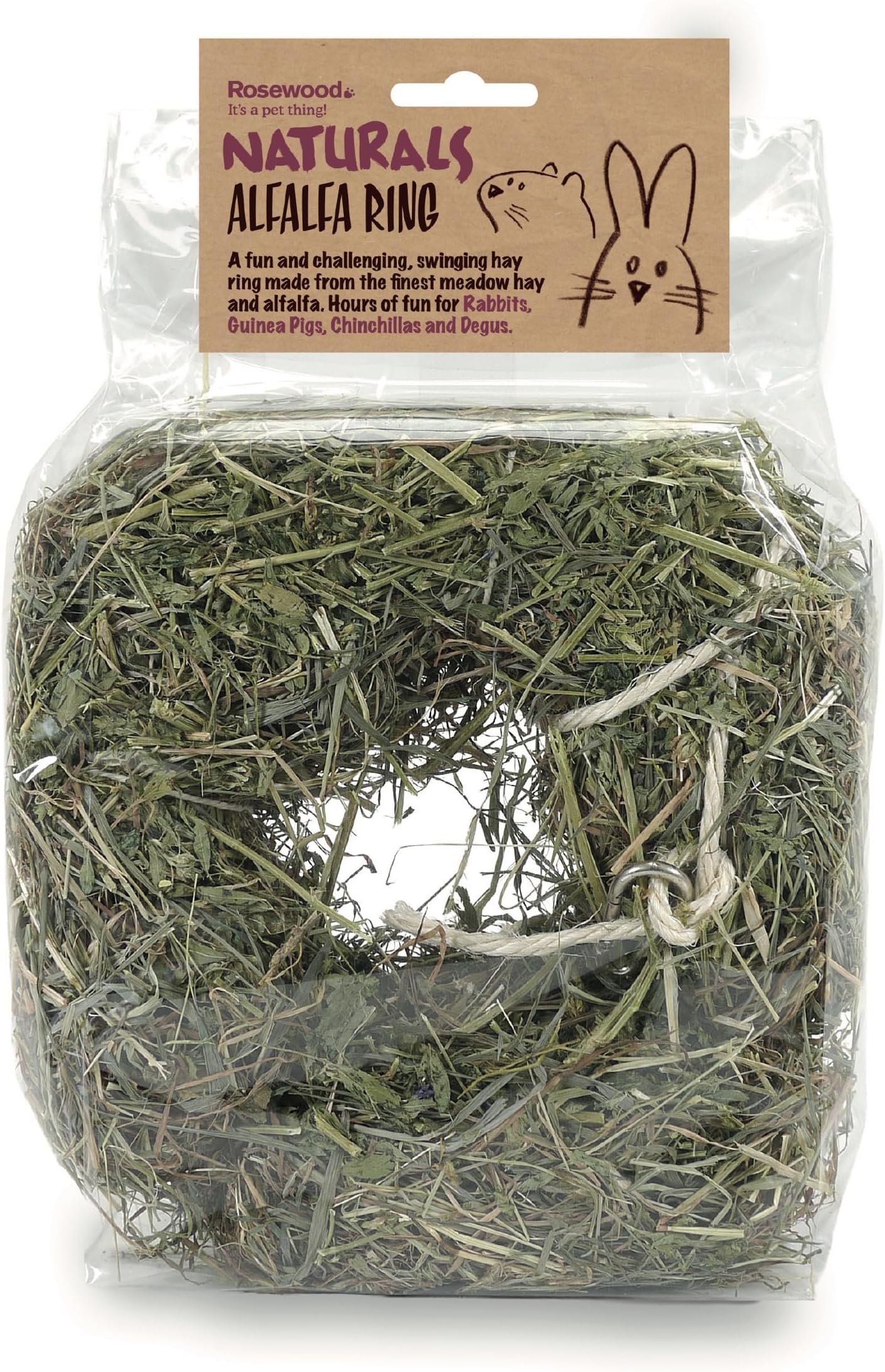 Rosewood Naturals Alfalfa Ring, Small Animal Treat and Toy for Rabbits, Guinea Pigs, Chinchillas and Degus (Pack of 1)