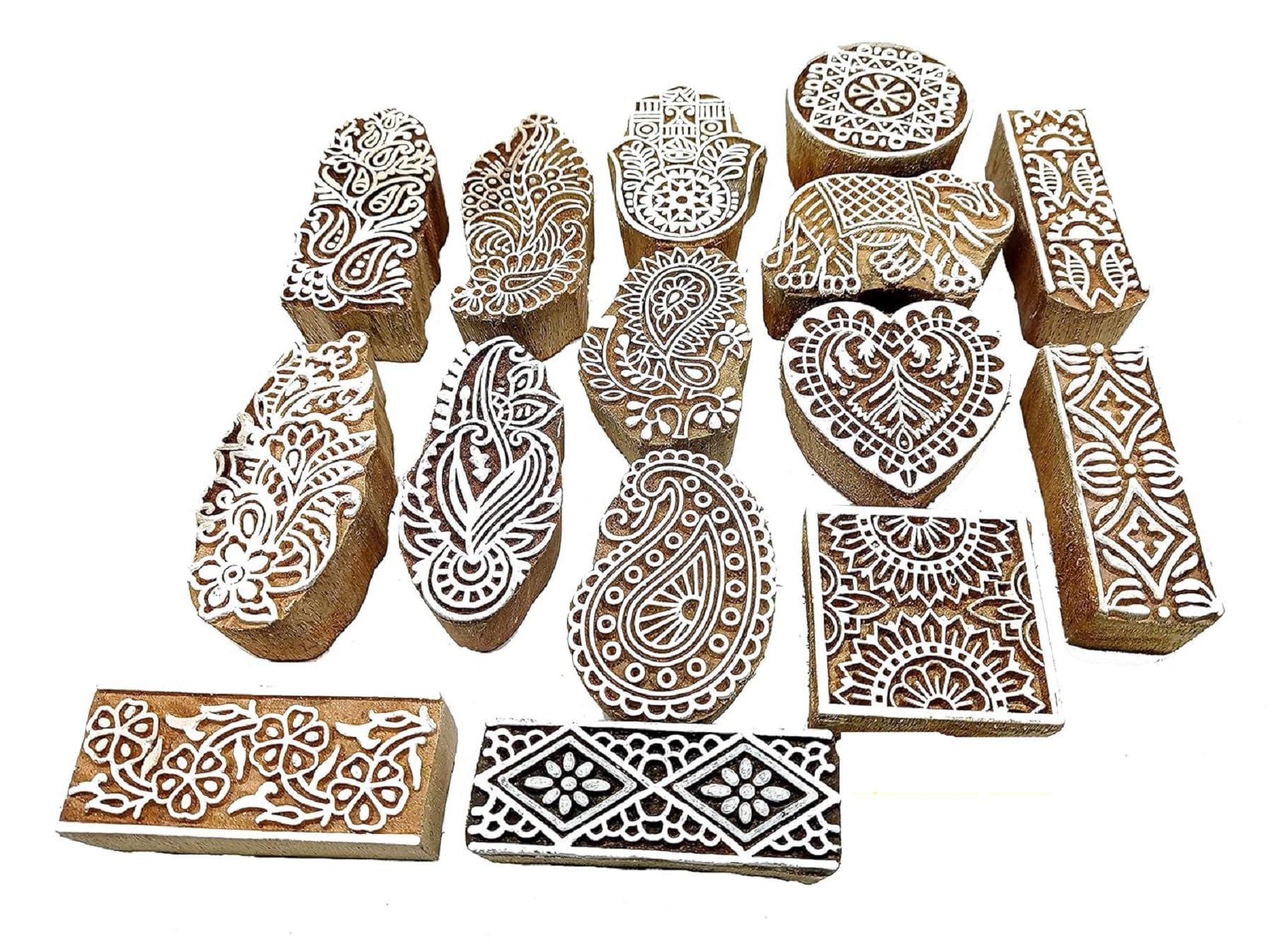 PRANSUNITA Wooden Hand Carved Printing Stamp Block for Mehndi, Textile Printing,Pottery Carft, Saree Border, Canvas Painting - Set of 10 (Flower & Border Designs)-image-30