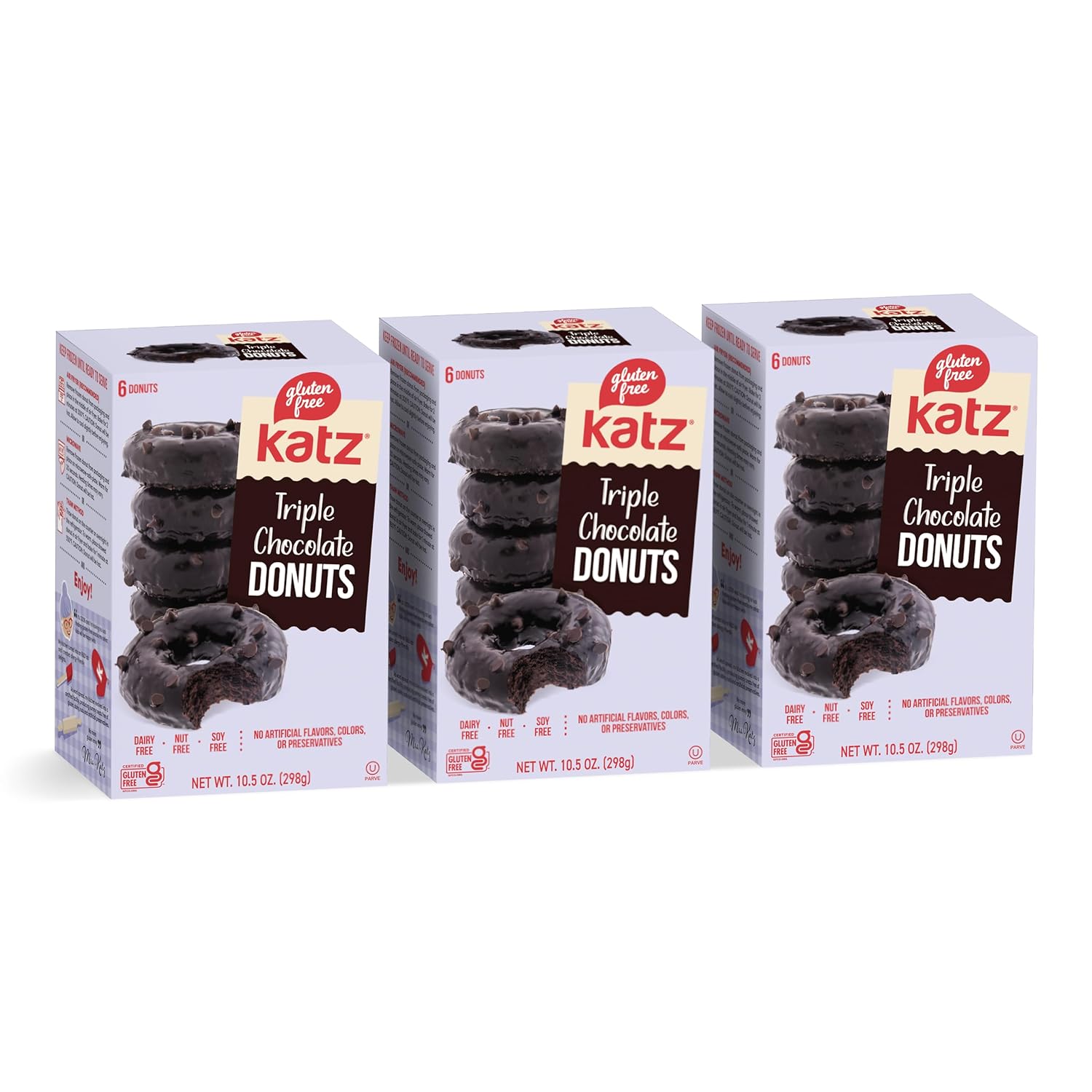 Katz Gluten Free Triple Chocolate Donuts with Chocolate Chips, Free of Soy, Sesame, Dairy, and Nuts. Kosher 10.5oz (3pk)