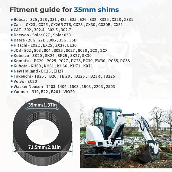 35mm Bucket Pin Shim Kit for Excavators & Skid Steers