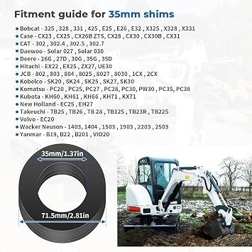 35mm Bucket Pin Shim Kit for Excavators & Skid Steers