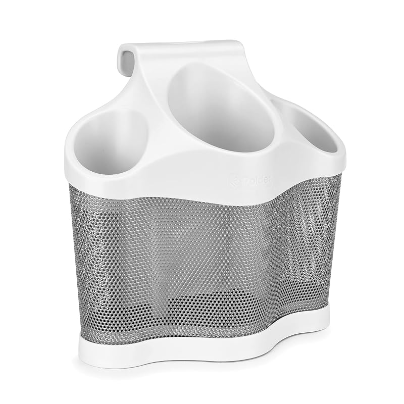 Organizador Polder Style Station para secador, modelador e alisador, Branco e Prata