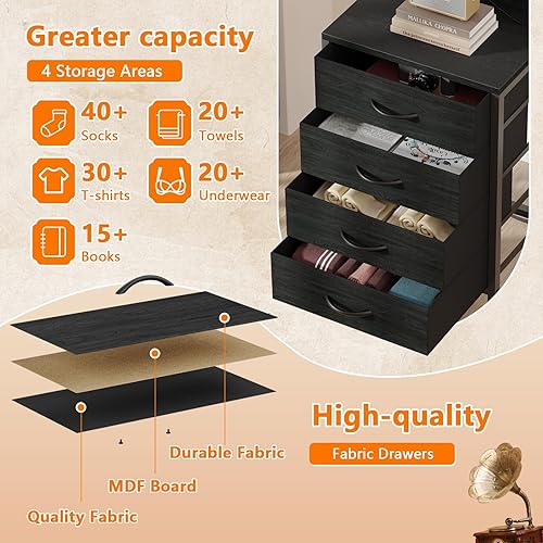 Miniatura 7 de Furnulem Mesita de noche alta con estación de carga, mesitas de noche con luces LED y estantes de almacenamiento, mesa auxiliar de cama para