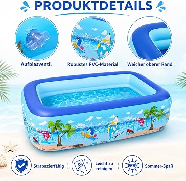 Paddling Pool for Children Children's Pool Square Paddling Pool Deep Dive 105 x 75 x 30 cm Pool for Summer Beach Garden Water Fun