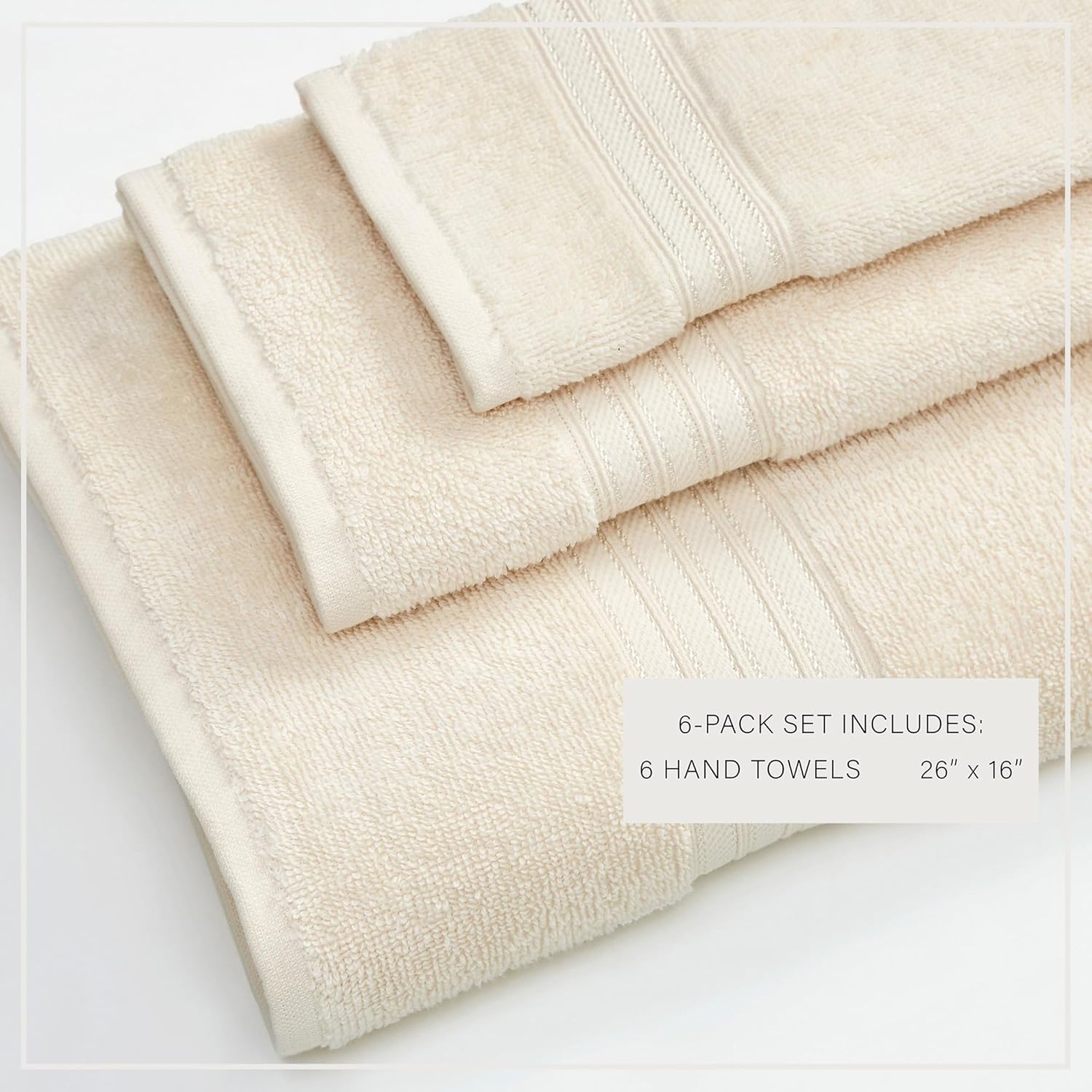 Great Bay Home Hand Towels - 100% Cotton 6 Pack 26x16 Hand Towel Set - Lightweight, Absorbent, Quick-Dry Towels for Bathroom (Buttermilk)