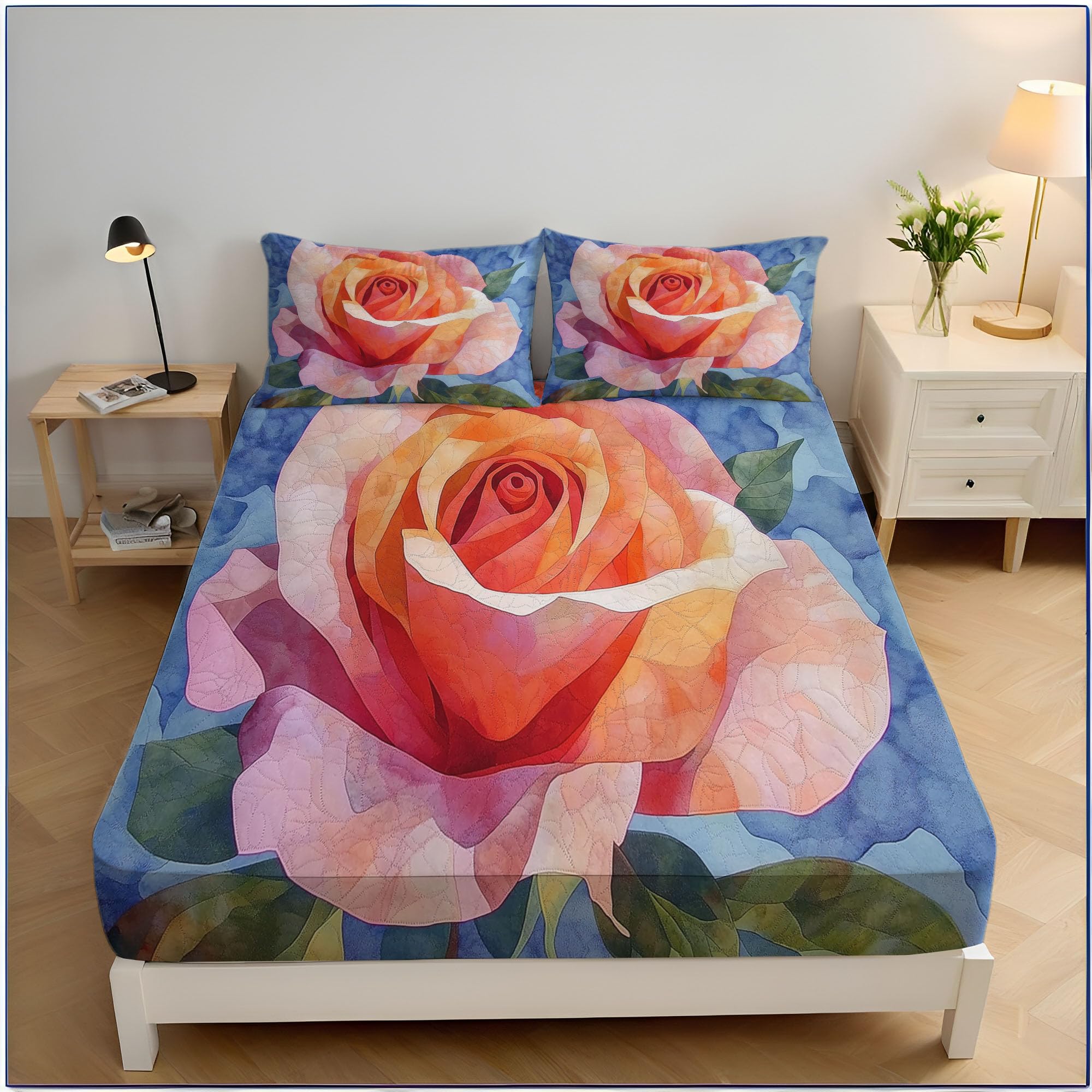 Parure de lit 140x200cm anti-transpiration en microfibre douce motif aquarelle rose