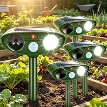 4 Pack Upgraded Sonic Deer Repellent Devices,Solar Ultrasonic Animal Repeller Outdoor for Racoons,Squirrels,Cats,Rabbits,Skunks & Foxes,Waterproof Motion Sensor Animal Deterrent for Garden Yard