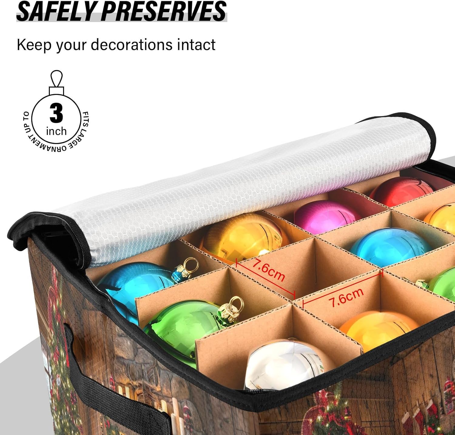 Kigai Christmas Decor Christmas Ornament Storage, 4 Layers, Fits 64 Ornaments Balls, Holiday Decoration Organizer, Christmas Ball Accessories Holder with Adjustable Dividers & Two Handles