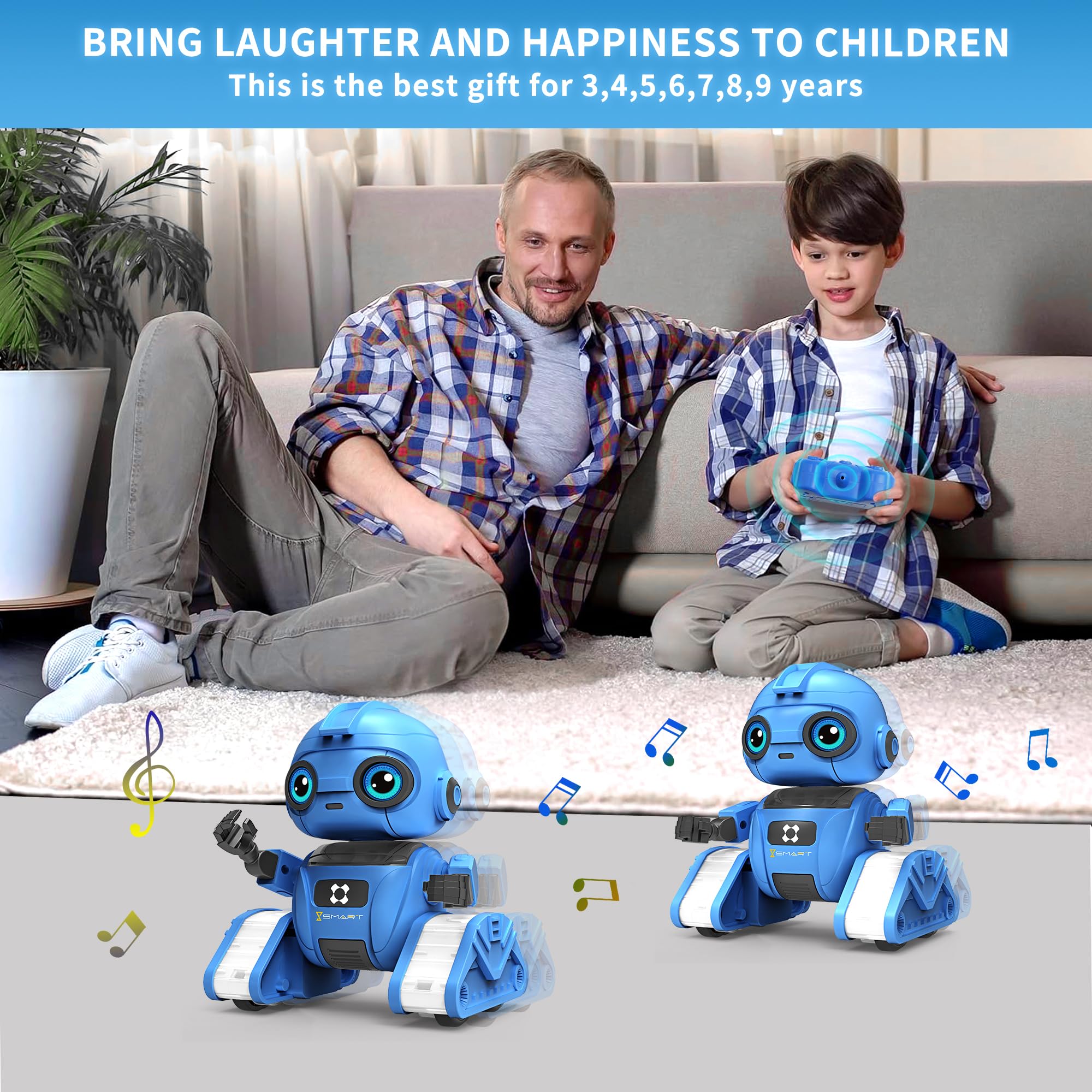 Roboter Spielzeug für Kinder – Wiederaufladbar, LED-Augen und Musik, RC-Roboter mit Gestensensor für ab 3 4 5 6 7 8 9 10 Jahre Jungen Geschenk （Blau）