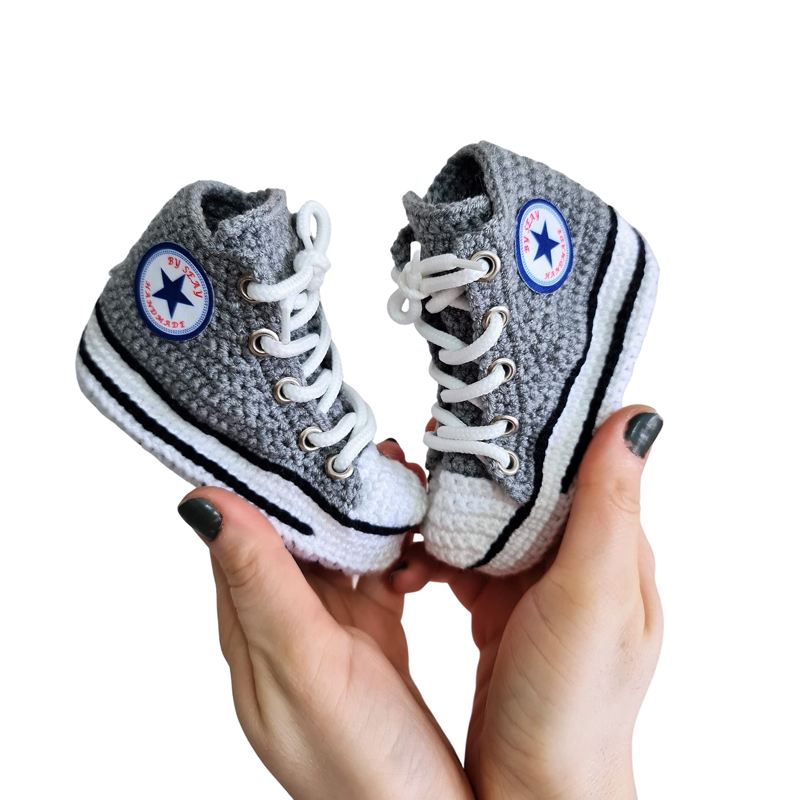 Erste Baby Schuhe Grau, handgehäkelte Woll-Krabbelsocken für Neugeborene, weiche rutschfeste Sohle, warme Häkel Booties für Kleinkinder, geschlechtsneutrales Geschenk zur Geburt