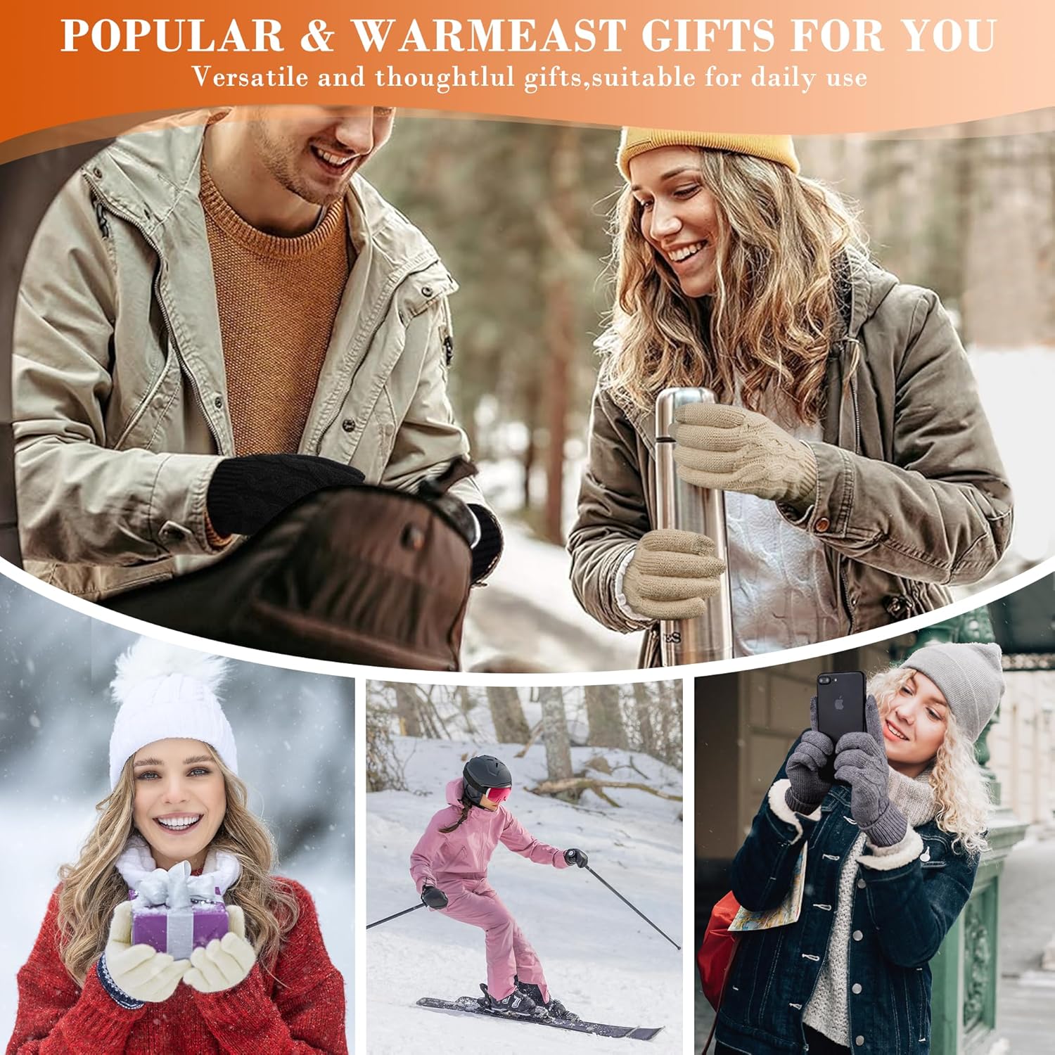 Womens Winter Warm Touchscreen Gloves Elastic Thermal Twist Cable Knit Gloves for Women Cold Weather Gifts - Image 5