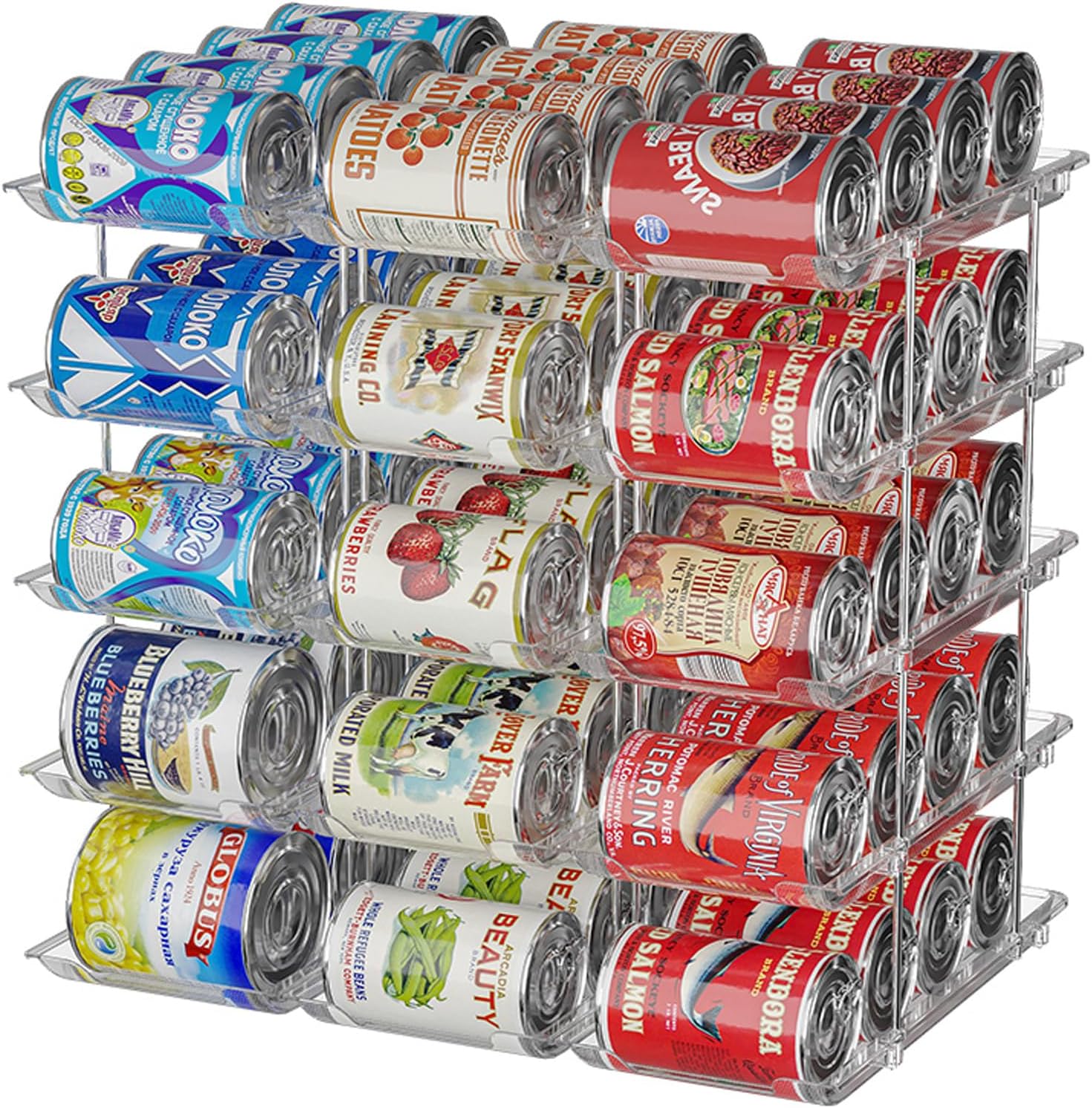 cjc 5 Tiers Can Organizer for Pantry, Soda Can Organizer Beverage Can Holders Food Can Dispenser Can Storage Rack Holder Holds up to 60 Cans for Kitchen Cabinet Fridge Refrigerator Freezer Cupboard