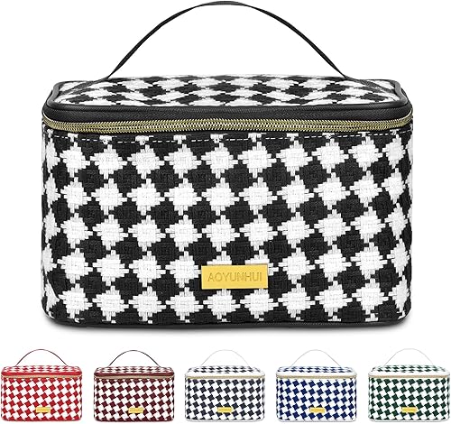 AOYUNHUI Bolsa de maquillaje, bolsa de cosméticos portátil con asa, bolsa de gran capacidad, bolsa con cremallera, organizador de cosméticos de