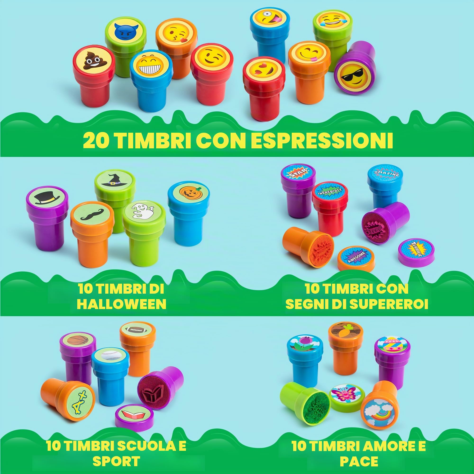JOYIN 100 Timbri per Bambini, Timbri Autoinchiostranti con Animali e Dinosauri per Decorare Uova di Pasqua, Regali per Feste di Compleanno, Riempitivi per Sacchetti Regalo