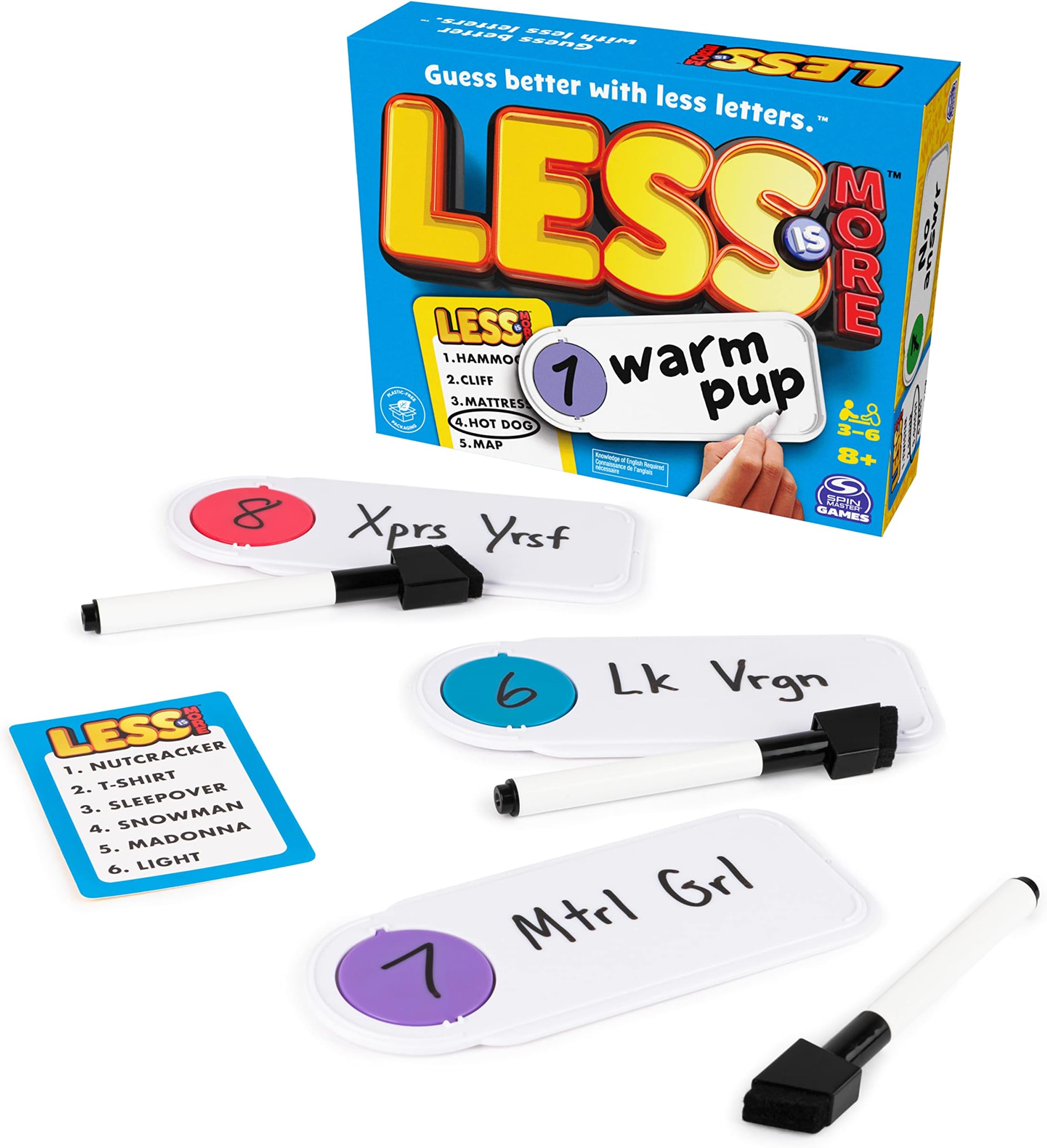 Spin Master Games Less is More, Party Board Game Fun Word Letter Card Game Funny Gift Toy Living Room Family Game Night, For Adults, Teens, And Kids Ages 8 And Up