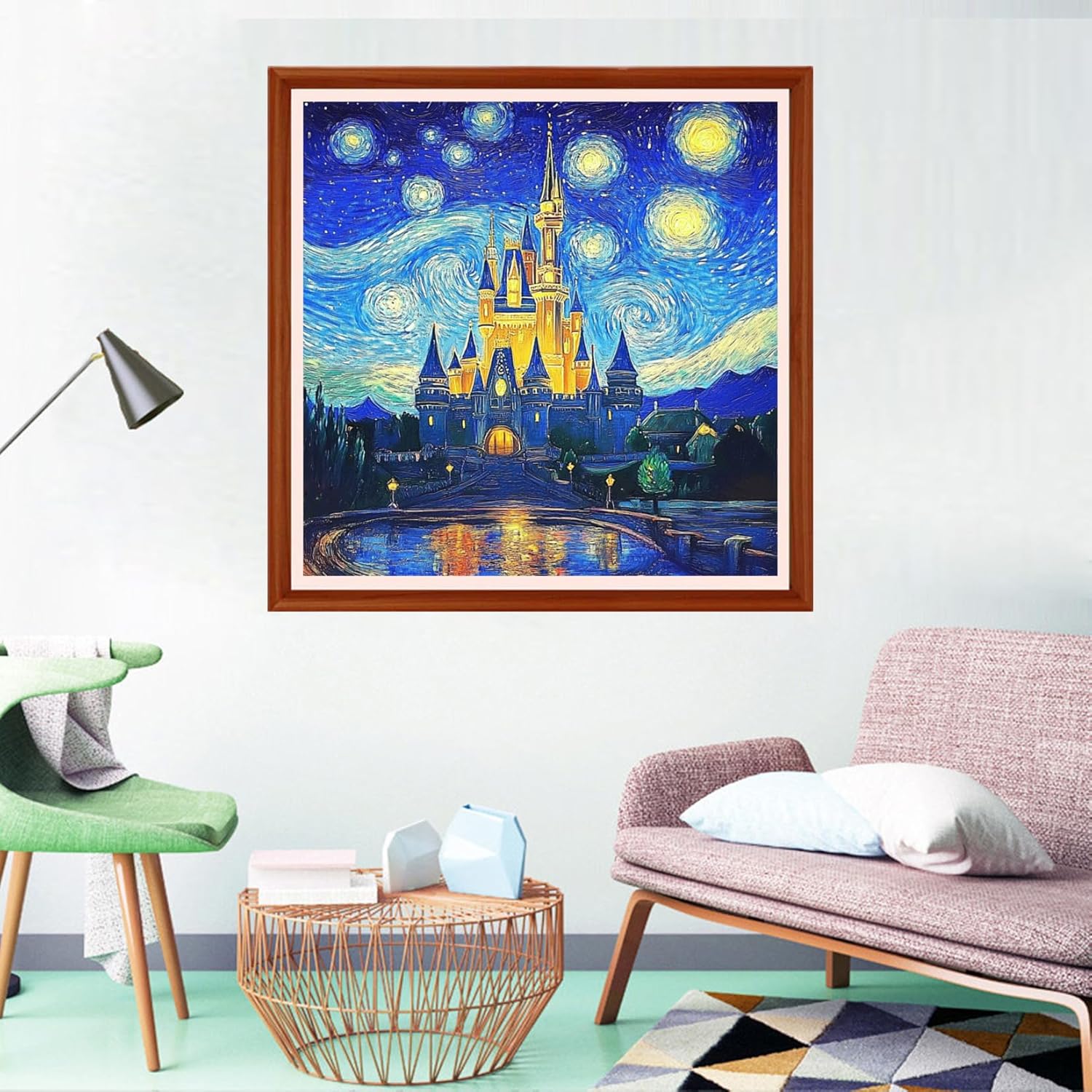 Redxing Counted Cross Stitch Kit for Beginners,Unprinted Needlepoint Kits for Beginners Cross Stitching Embroidery Kit 11CT Stitches kit-Van Gogh Starry Night Castle 18x18 inch
