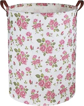 HIYAGON Roses Pink Laundry Basket Baby Girls Laundry Hamper Kids Toy Storage Bins Organizer Gift Basket Pink Rose Bedroom Dec