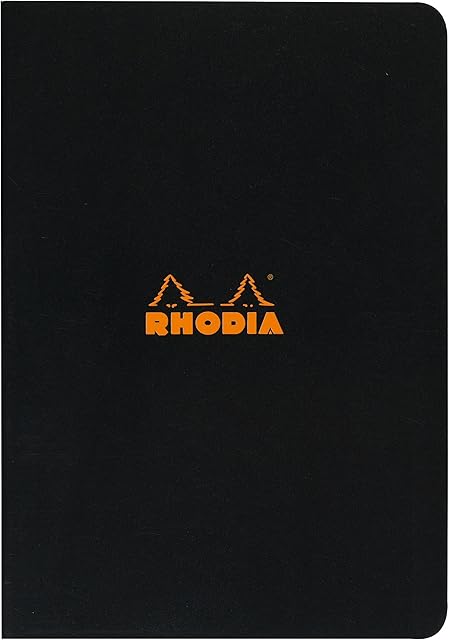 RHODIA 119165C - Piqué notebook - A4 - Lined - 96 pages - White Clairefontaine paper 80 g/m - Soft, resistant and waterproof coated card cover - Random colour black or orange