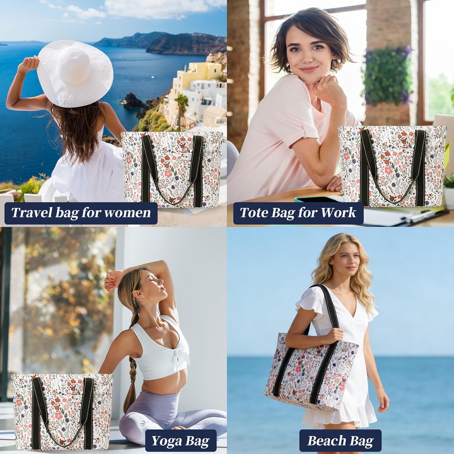 Tote Bag for Women with Laptop Compartment & Cup Holder,Nylon Bag for Work,Travel,Gym,Beach,Teacher,Nurse,School,Mom