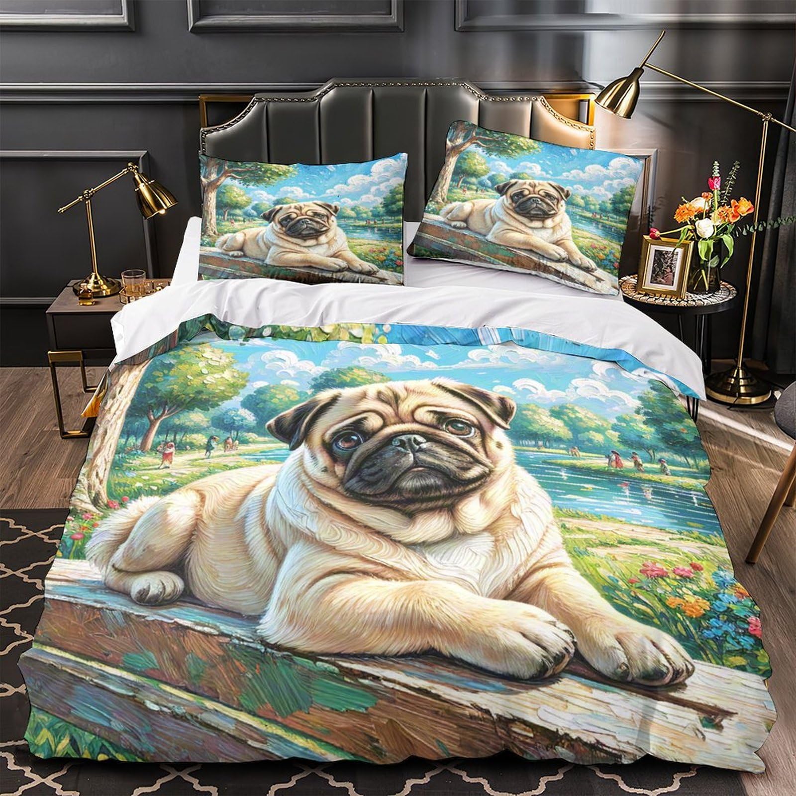 Housse de couette carlin anti-plis parure de lit microfine douce pour peau sensible