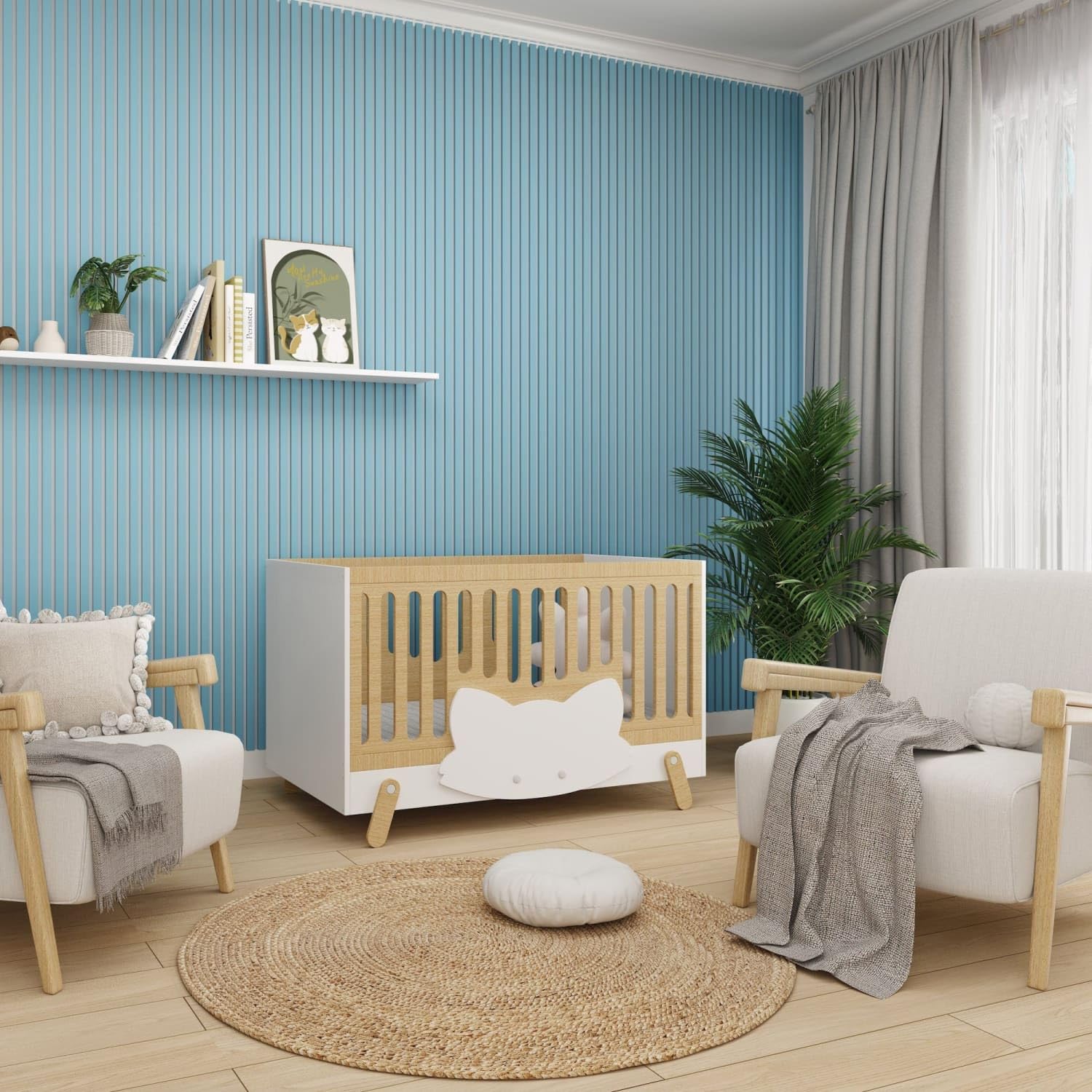 Jobu Baby Blue Acoustic Wall Panels In With Black Backing, 240Cm X 60Cm, (3 Pack)