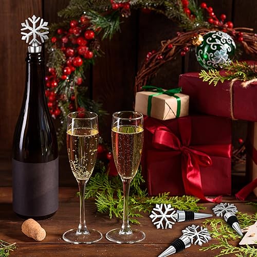 Miniatura 7 de Hotop Tapón de botella de vino de copo de nieve de 8 piezas, tapón reutilizable de aleación para botella de vino, tapones decorativos de Navidad,