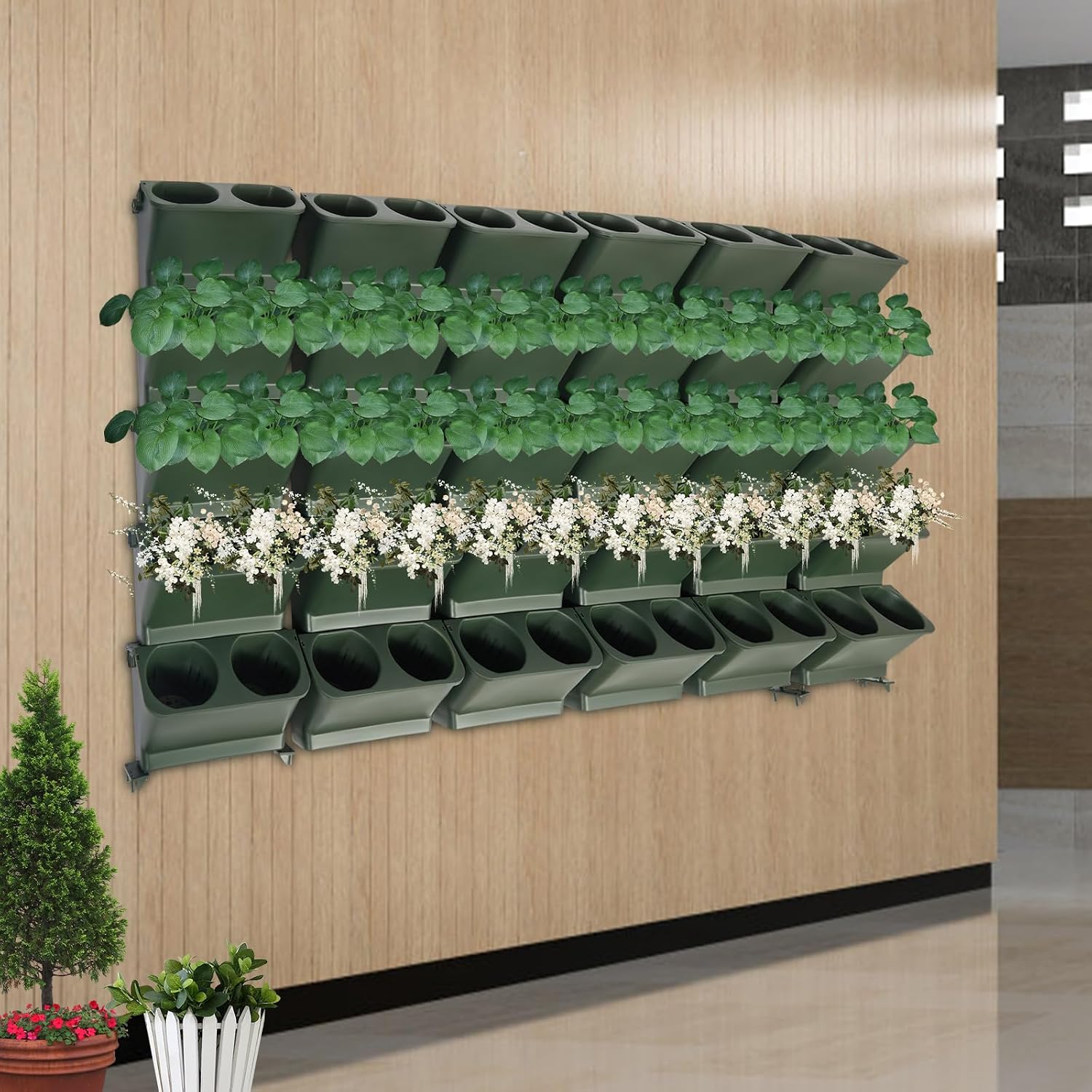Vertical Wall Planter with 30 Pots, Self Watering Vertical Garden Wall Stackable Living Wall Planters Indoor/Outdoor Decor for Flower, Herb, Vegetables (60 Pockets)