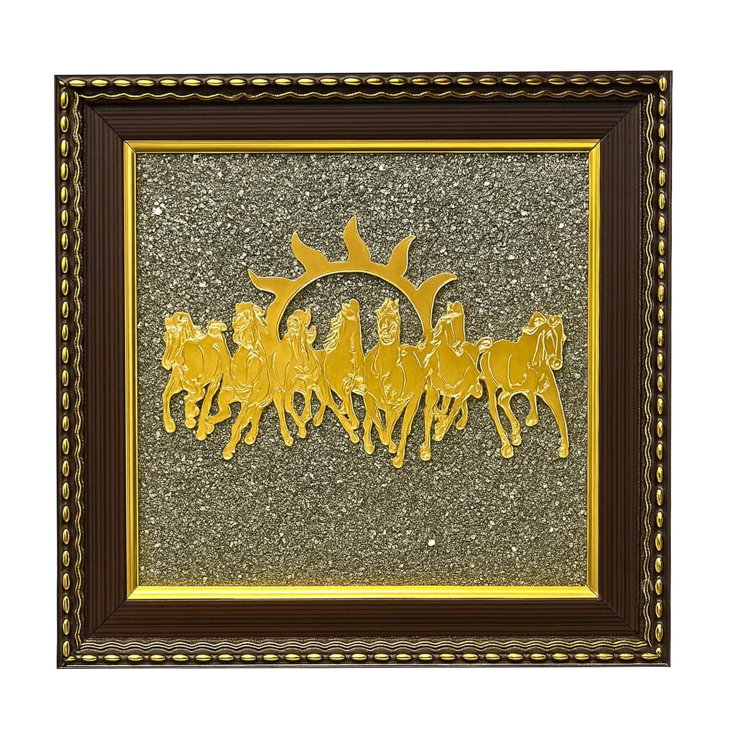AVORA Seven Running Horses Pyrite Dust Frame Certified | Vastu & Feng Shui Wall Decor for Wealth, Luck & Protection | Spiritual Artwork Painting for Home Living Room & Office Decoration