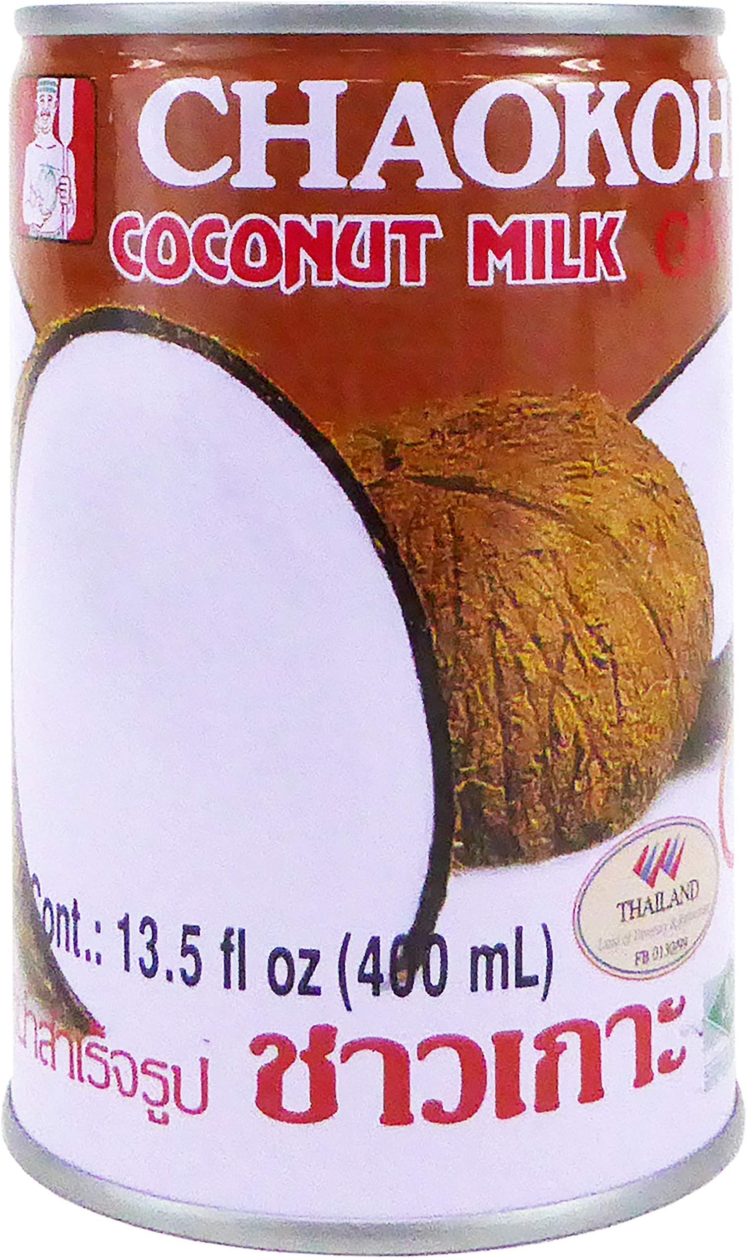 Chaokoh Coconut Milk Unsweetened 6 Pack - Premium, Canned Coconut Milk from Thailand, Lactose Free, Non Dairy Vegan Milk - for Curries, Drinks, Desserts, & More (13.5 oz per Can)