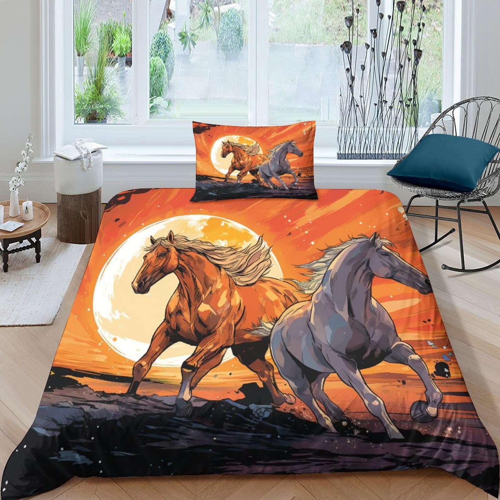 Housse de couette cheval 3D avec zip pour un lit enfant et adulte douillet