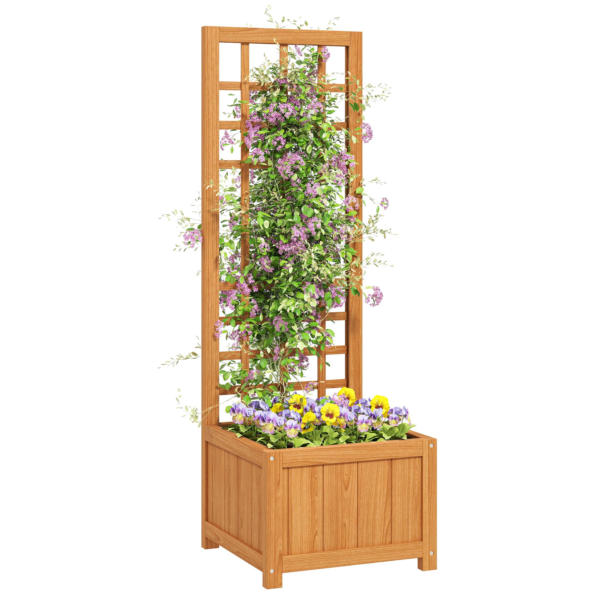 Outsunny Letto per Orto Rialzato da Esterno con Grigliato, Fioriera da Esterno con Foro di Drenaggio e Fodera Traspirante in Legno di Abete, per Fiori e Verdure, 40x40x120 cm, Marrone Chiaro