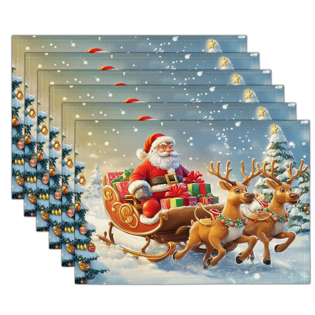 Tovagliette all'americana stampate con Babbo Natale, ideali per tavolo da pranzo in cucina, antiscivolo, lavabili, resistenti al calore, in tessuto, confezione da 4, colore turchese, 45 x 30 cm