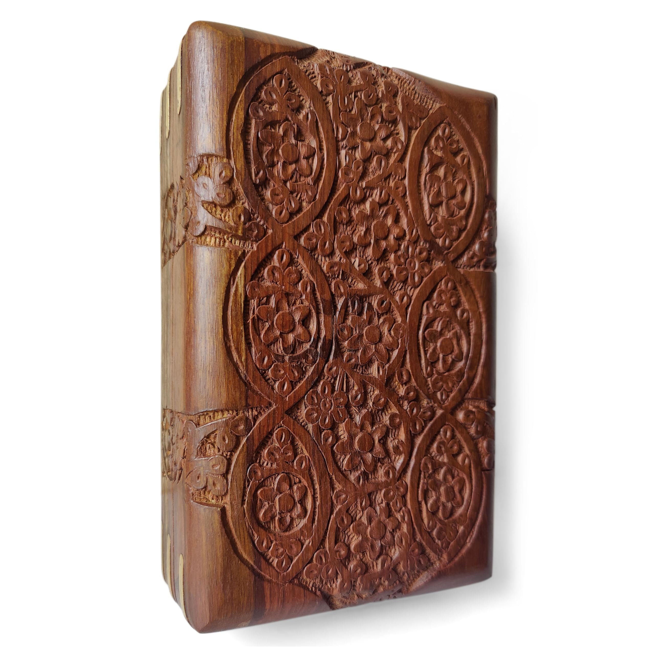 GURU JEE Ręcznie rzeźbione drewniane dekoracyjne rzeźby kwiatowe uniwersalny organizer do przechowywania pamiątka pudełko na biżuterię 20 x 12,5 x 6,5 cm