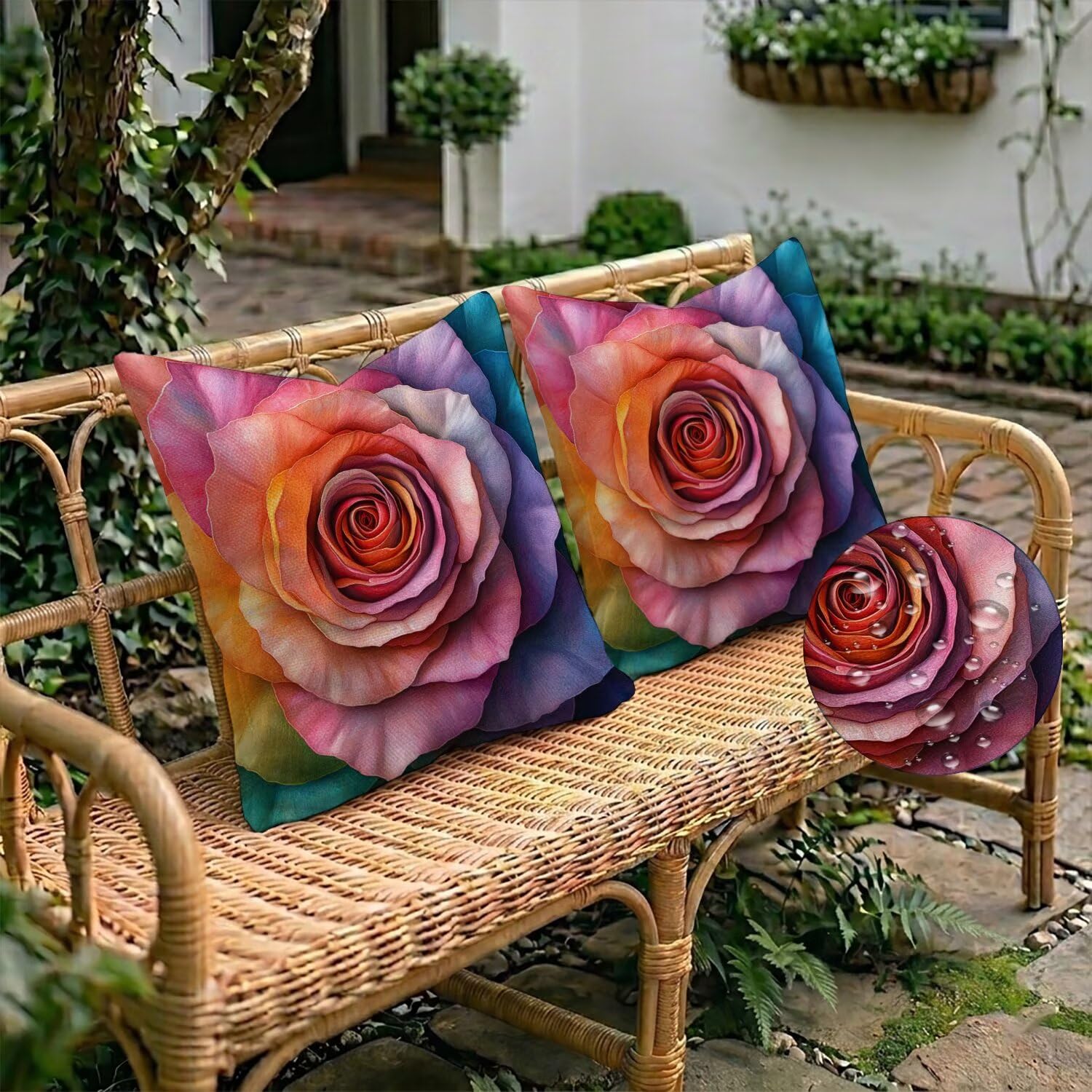 Wodoszczelna poszewka na poduszkę do użytku na zewnątrz, 90 x 90 cm, zestaw 2 szt., lniana poszewka na poduszkę z nadrukiem różowym, poszewki na poduszki, kolor do salonu, mebli na taras, sypialni, na