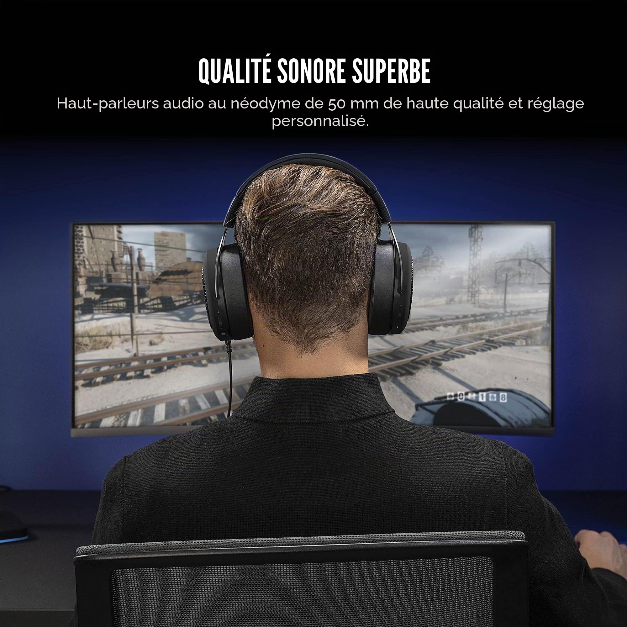 Corsair HS60 HAPTIC Casque de Jeu stéréo avec Basses haptiques, Carbone