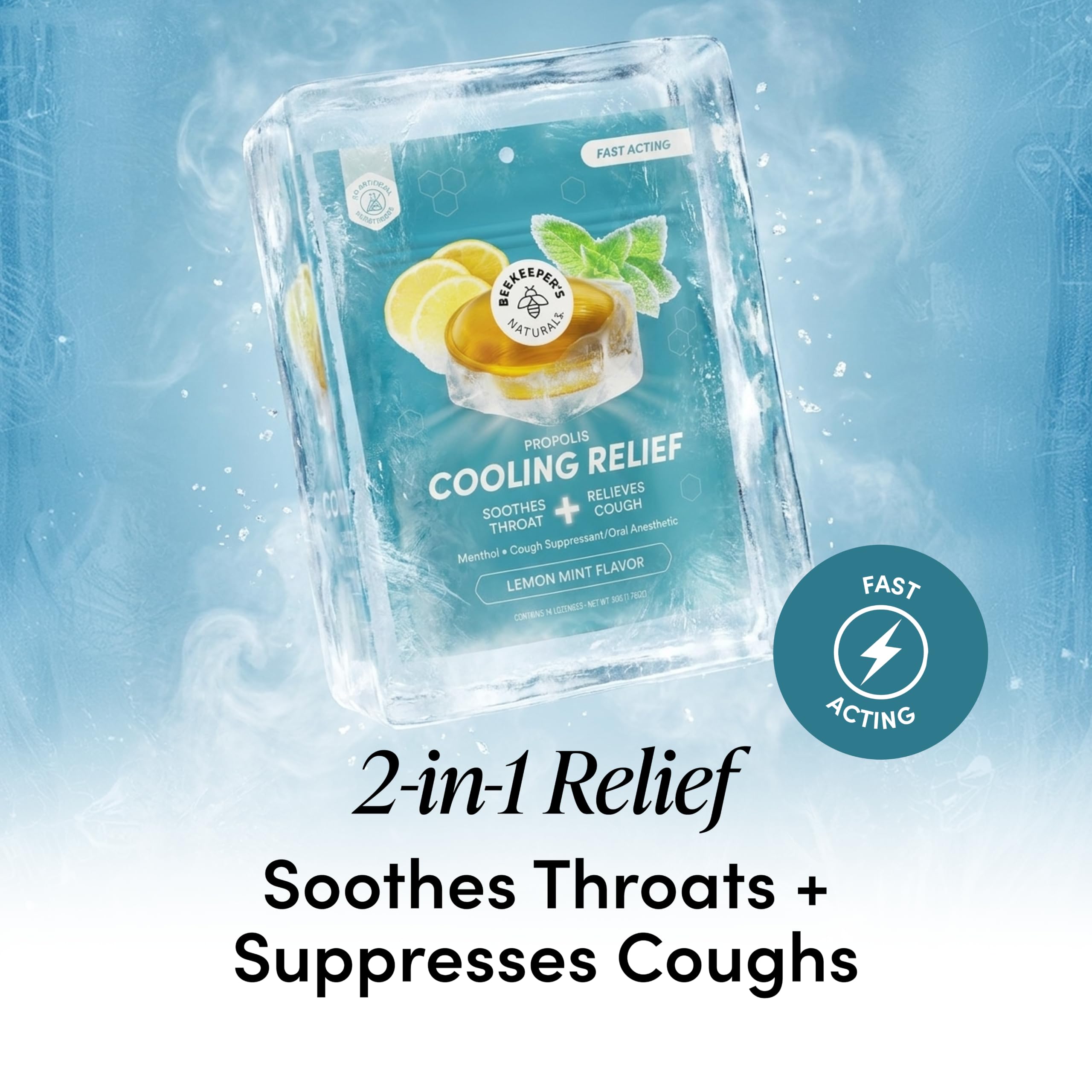 Beekeeper's Naturals Throat Relief Menthol Cough Drops, Lemon Mint, 18Ct — Amazon image 2